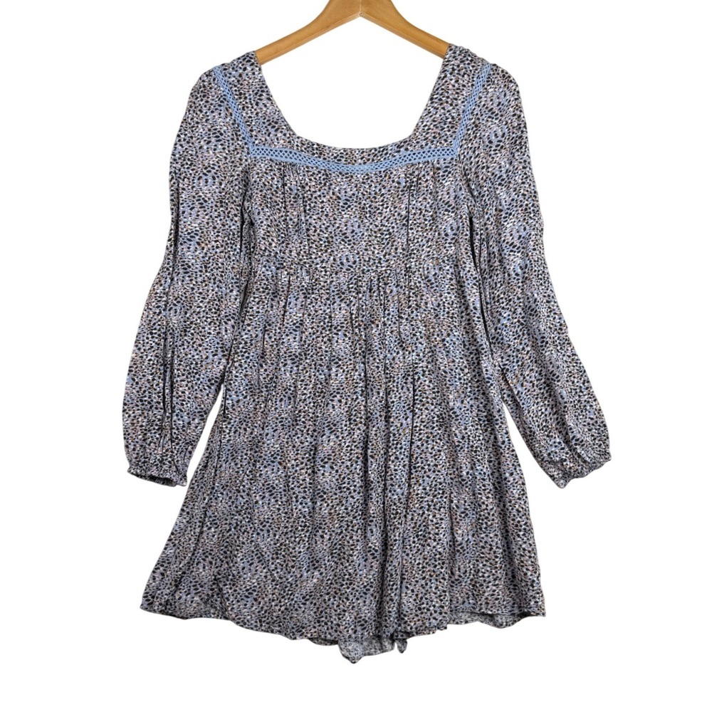 Jessica Simpson Printed Keyhole Detail Long Sleeve Mini Dress size Medium Blue